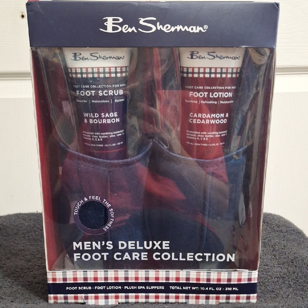 Ben Sherman Foot Care Collection-Scrub Lotion Navy Blue Slippers Size 10